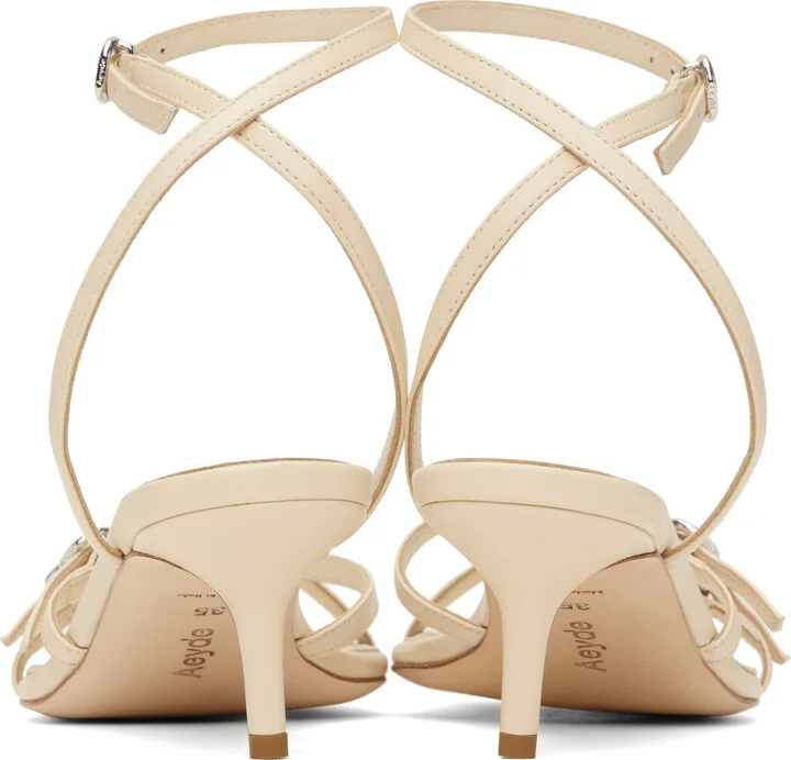 Aeyde Off-White Libby Leather Kitten Heeled Sandals - Image 2