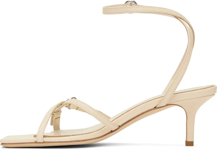 Aeyde Off-White Libby Leather Kitten Heeled Sandals - Image 3