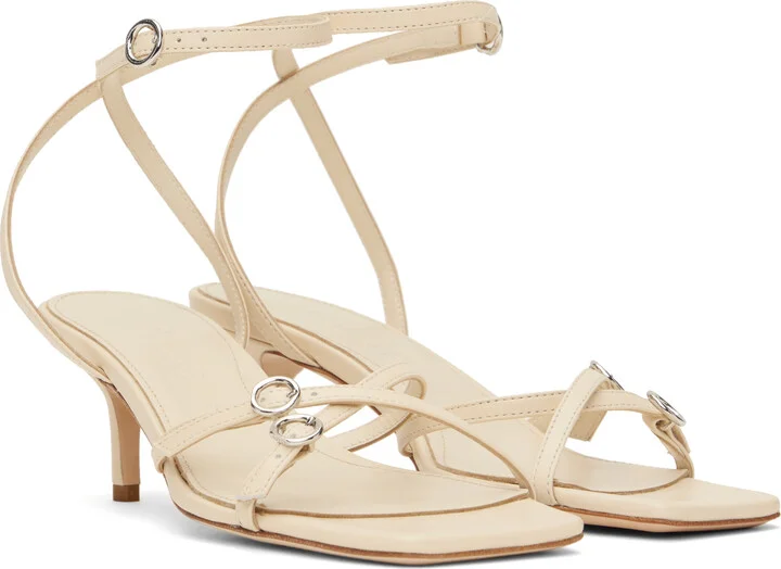 Aeyde Off-White Libby Leather Kitten Heeled Sandals - Image 4