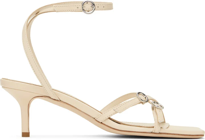 Aeyde Off-White Libby Leather Kitten Heeled Sandals