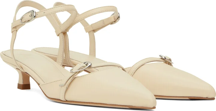 Aeyde Off-White Melia Leather Kitten Heels - Image 4