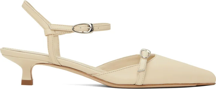 Aeyde Off-White Melia Leather Kitten Heels
