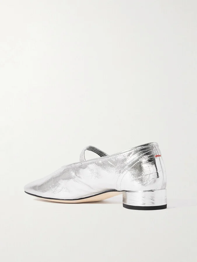 Aeyde - Pippa Metallic Crinkled-leather Mary Jane Pumps - Silver - Image 3