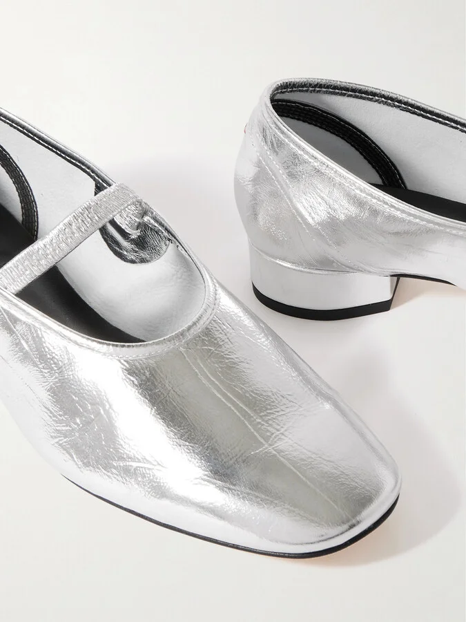 Aeyde - Pippa Metallic Crinkled-leather Mary Jane Pumps - Silver - Image 4