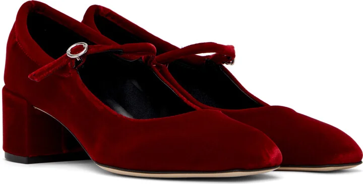 Aeyde Red Aline Velvet Mary-Jane Heels - Image 4