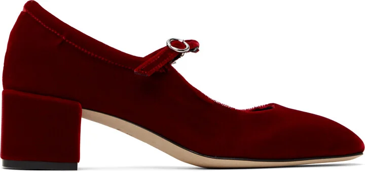 Aeyde Red Aline Velvet Mary-Jane Heels