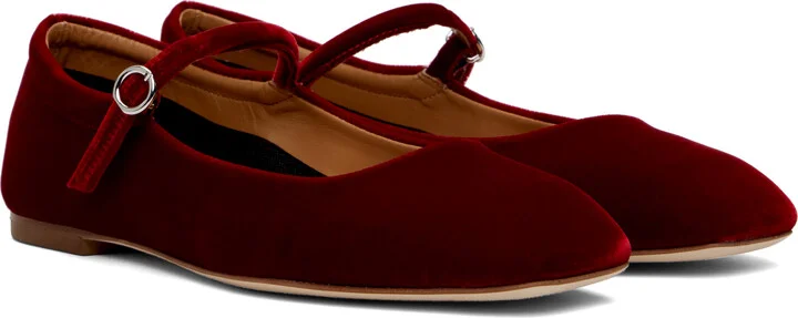 Aeyde Red Uma Velvet Mary-Jane Ballerina Flats - Image 4