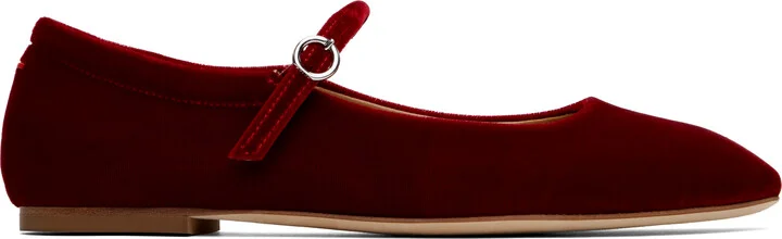 Aeyde Red Uma Velvet Mary-Jane Ballerina Flats