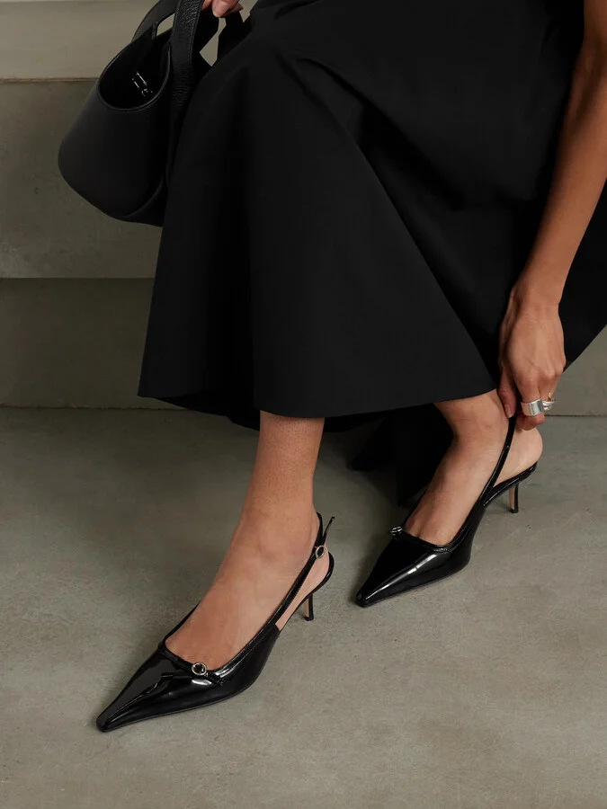 Aeyde - Saba Buckled Patent-leather Slingback Pumps - Black - Image 2
