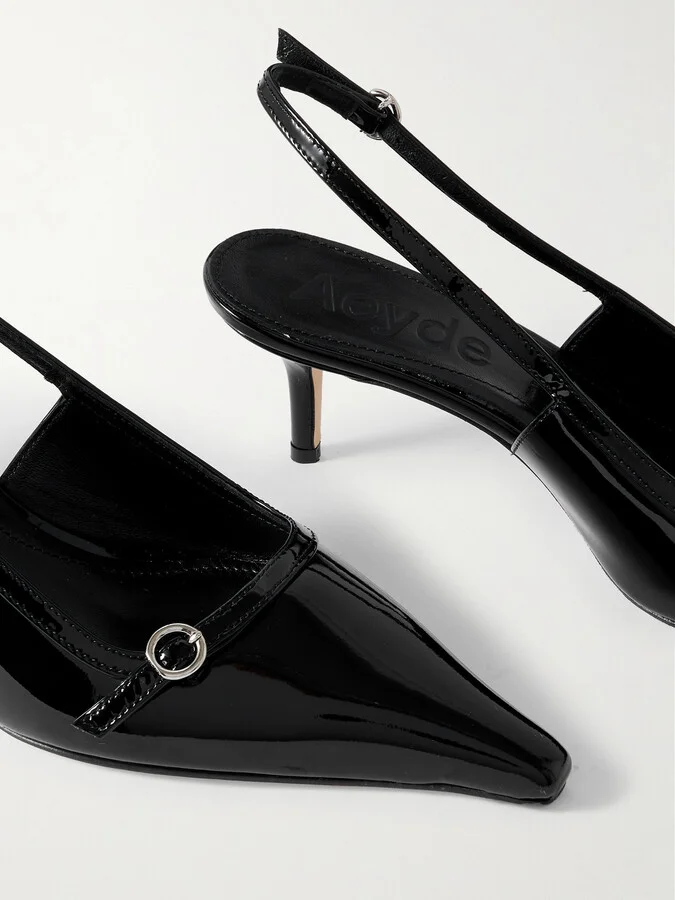 Aeyde - Saba Buckled Patent-leather Slingback Pumps - Black - Image 4