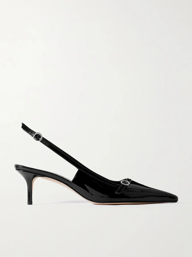 Aeyde - Saba Buckled Patent-leather Slingback Pumps - Black