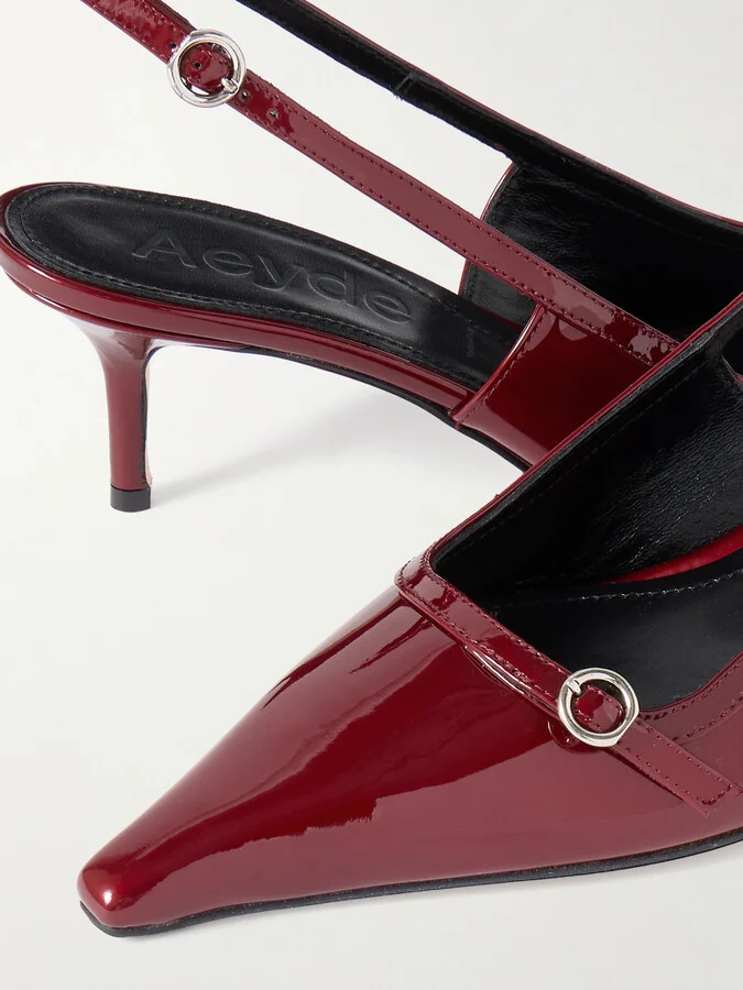 Aeyde - Saba Buckled Patent-leather Slingback Pumps - Burgundy - Image 4