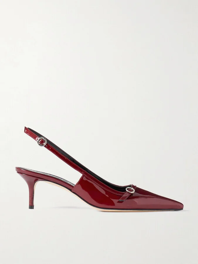 Aeyde - Saba Buckled Patent-leather Slingback Pumps - Burgundy