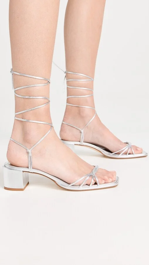 AEYDE Serafina Laminated Nappa Leather Silver Sandals - Image 3