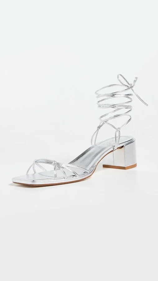 AEYDE Serafina Laminated Nappa Leather Silver Sandals - Image 4
