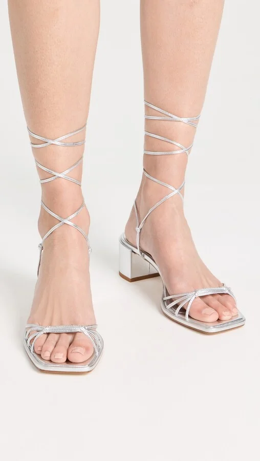 AEYDE Serafina Laminated Nappa Leather Silver Sandals - Image 5