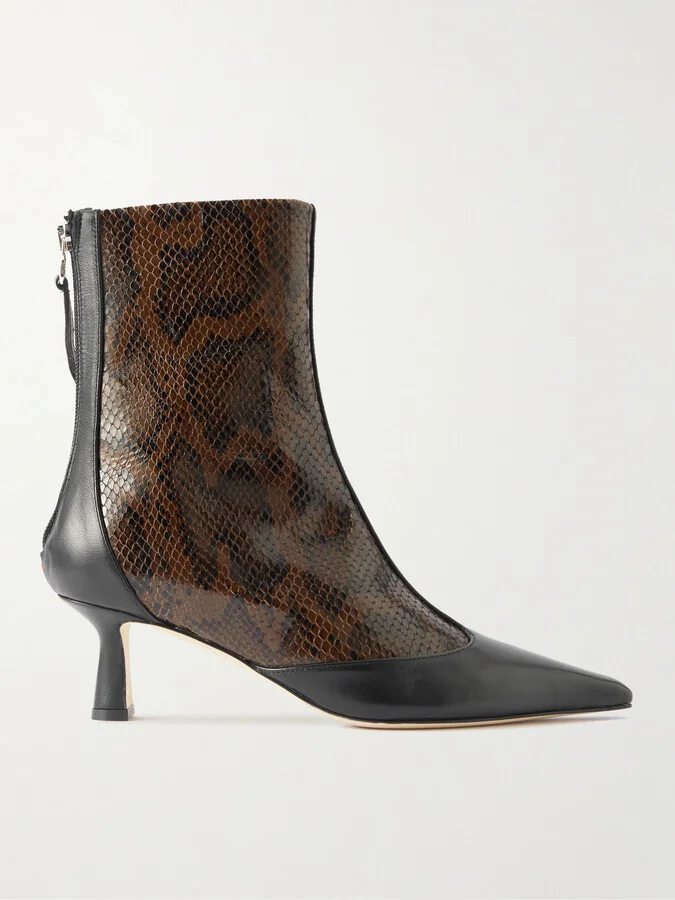 Aeyde - Sila Smooth And Snake-effect Leather Ankle Boots - Animal print