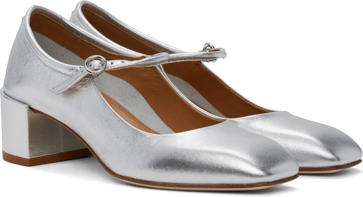Aeyde Silver Aline Leather Mary-Jane Heels - Image 4