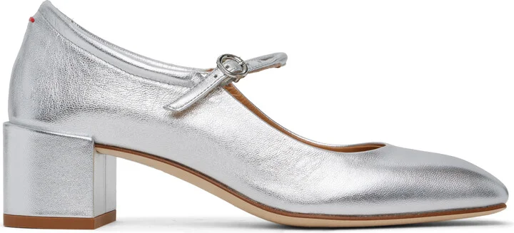 Aeyde Silver Aline Leather Mary-Jane Heels
