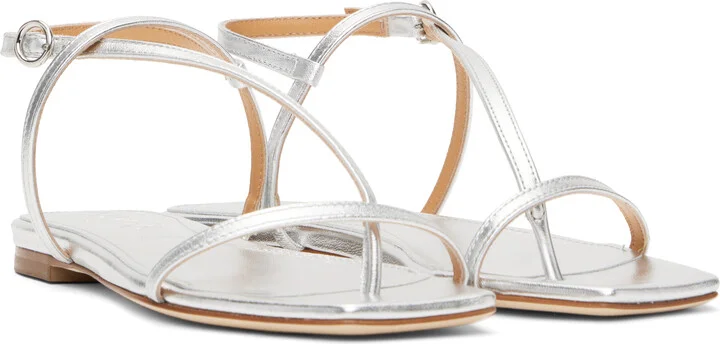 Aeyde Silver Ella Leather Toe-Post Sandals - Image 4
