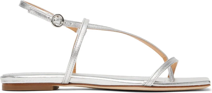 Aeyde Silver Ella Leather Toe-Post Sandals