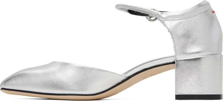 Aeyde Silver Magda Leather Mary-Jane Heels - Image 3