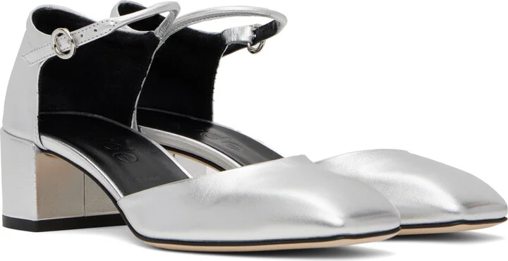 Aeyde Silver Magda Leather Mary-Jane Heels - Image 4