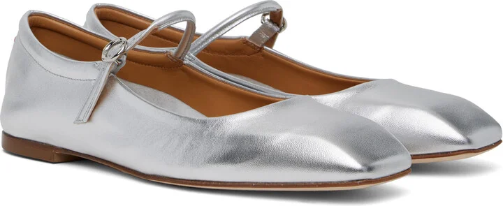 Aeyde Silver Uma Leather Mary-Jane Ballerina Flats - Image 4