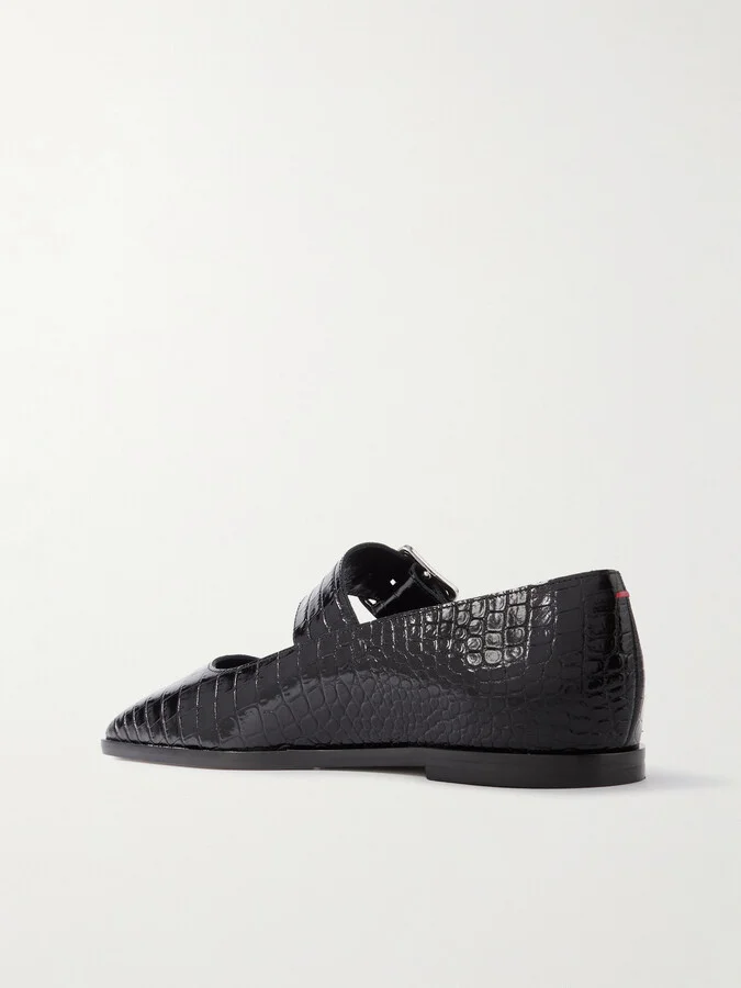 Aeyde - Sunny Croc-effect Leather Mary Jane Ballet Flats - Black - Image 3