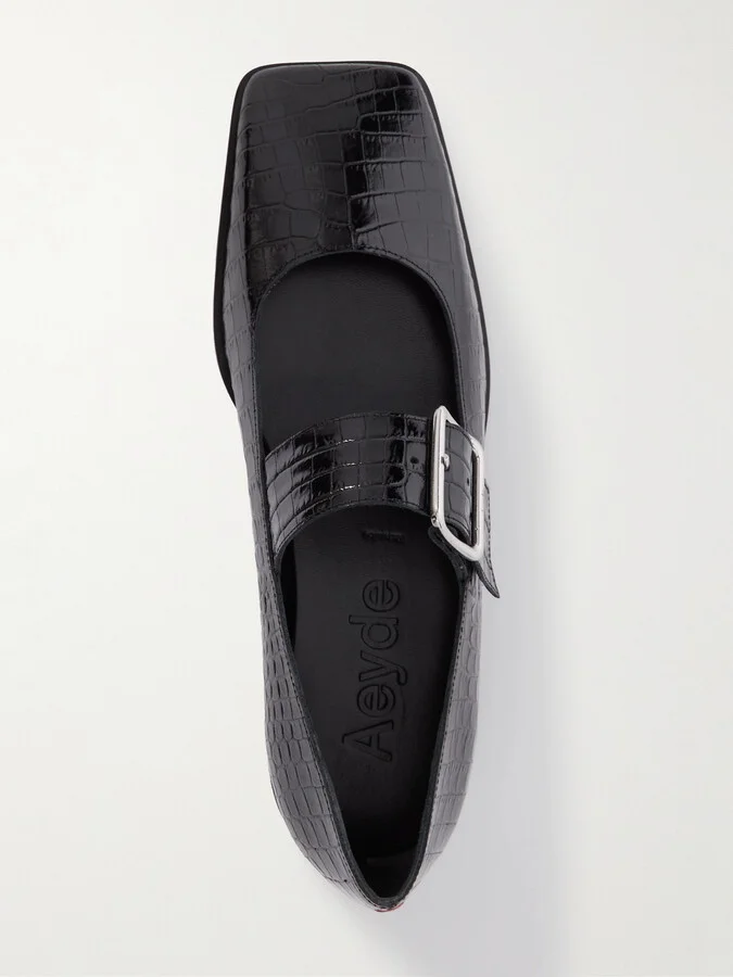 Aeyde - Sunny Croc-effect Leather Mary Jane Ballet Flats - Black - Image 5