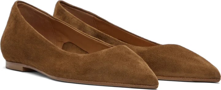 Aeyde Tan Cassy Pointed-Toe Suede Ballerina Flats - Image 4