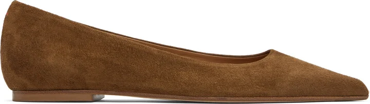 Aeyde Tan Cassy Pointed-Toe Suede Ballerina Flats