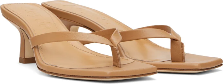 Aeyde Tan Wilma Leather Toe-Post Heeled Sandals - Image 4