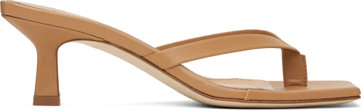 Aeyde Tan Wilma Leather Toe-Post Heeled Sandals
