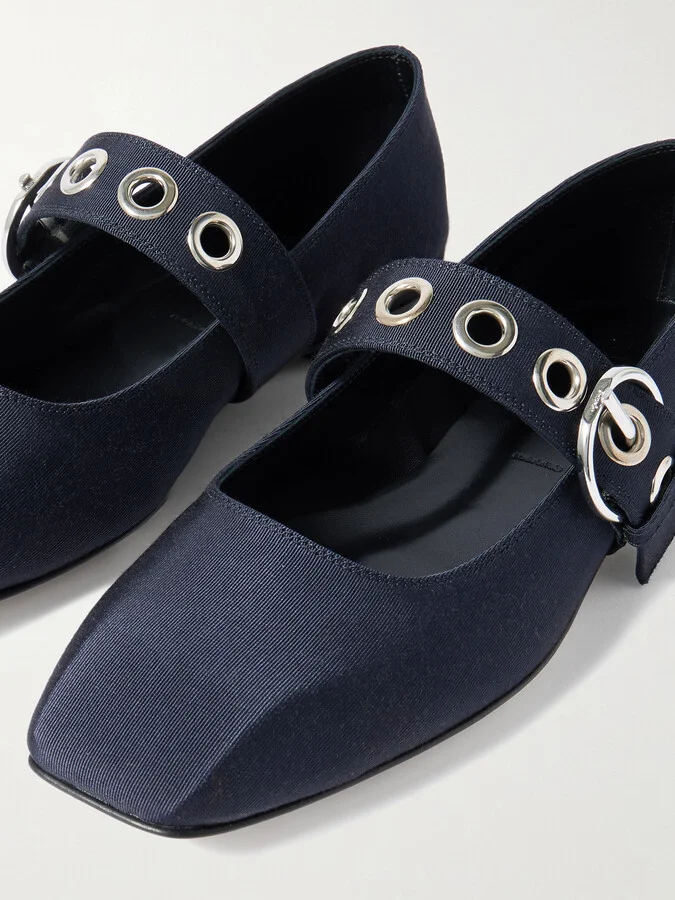 Aeyde - Uma Embellished Grosgrain Mary Jane Ballet Flats - Blue - Image 4