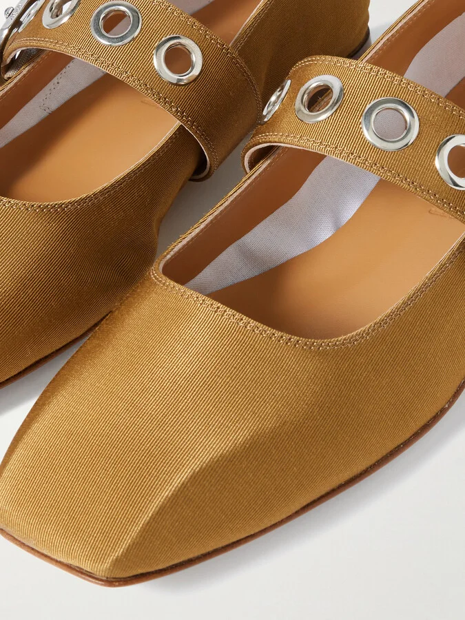 Aeyde - Uma Embellished Grosgrain Mary Jane Ballet Flats - Brown - Image 4