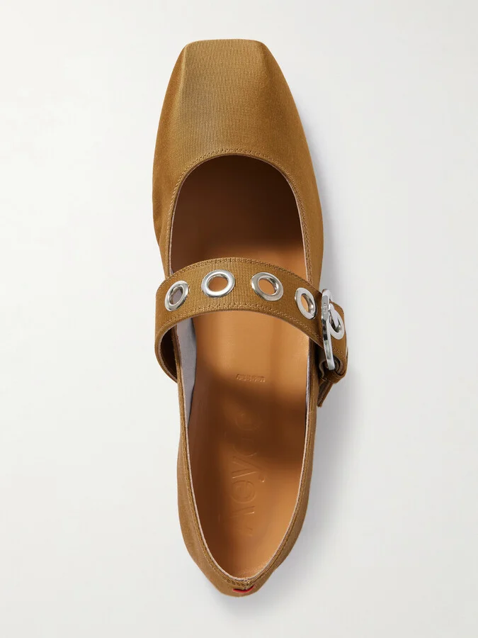 Aeyde - Uma Embellished Grosgrain Mary Jane Ballet Flats - Brown - Image 5