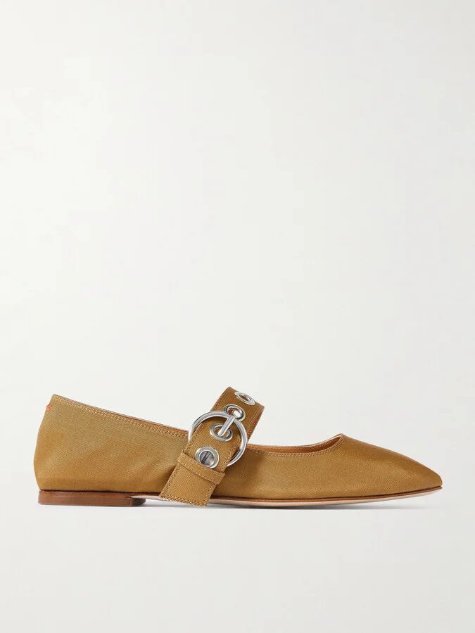 Aeyde - Uma Embellished Grosgrain Mary Jane Ballet Flats - Brown