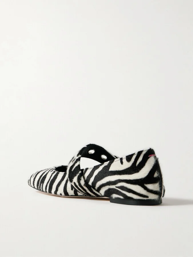 Aeyde - Uma Embellished Zebra-print Pony Hair Mary Jane Ballet Flats - Animal print - Image 3