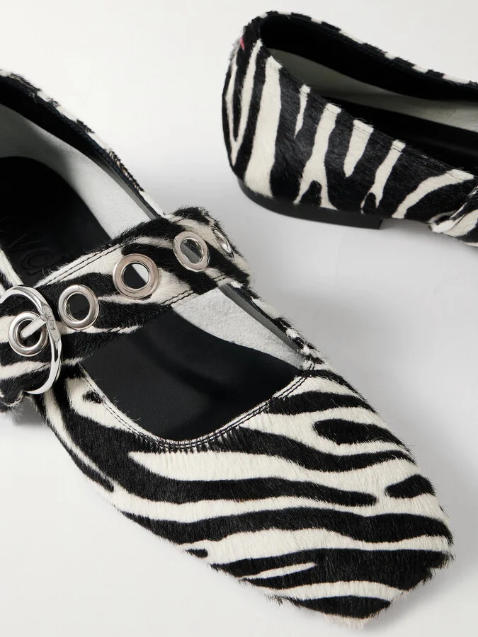 Aeyde - Uma Embellished Zebra-print Pony Hair Mary Jane Ballet Flats - Animal print - Image 4