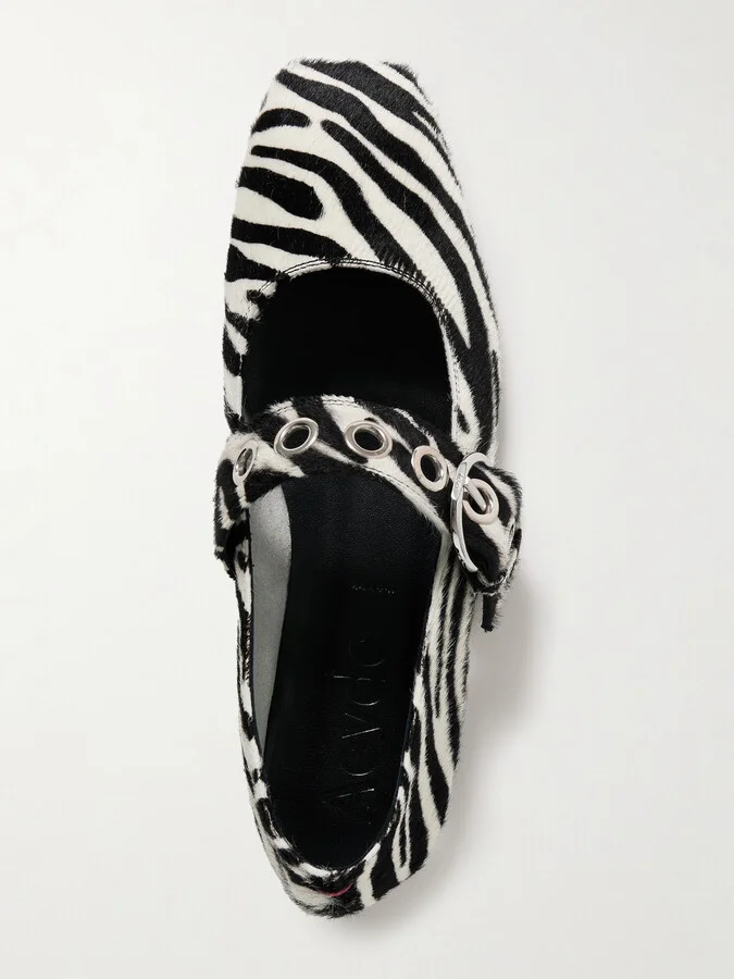 Aeyde - Uma Embellished Zebra-print Pony Hair Mary Jane Ballet Flats - Animal print - Image 5