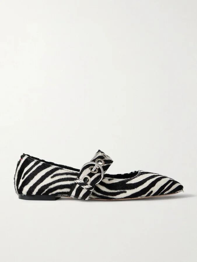 Aeyde - Uma Embellished Zebra-print Pony Hair Mary Jane Ballet Flats - Animal print