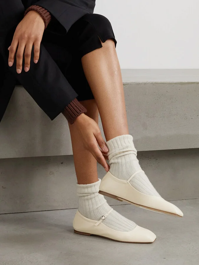 Aeyde - Uma Leather Mary Jane Ballet Flats - Cream - Image 2