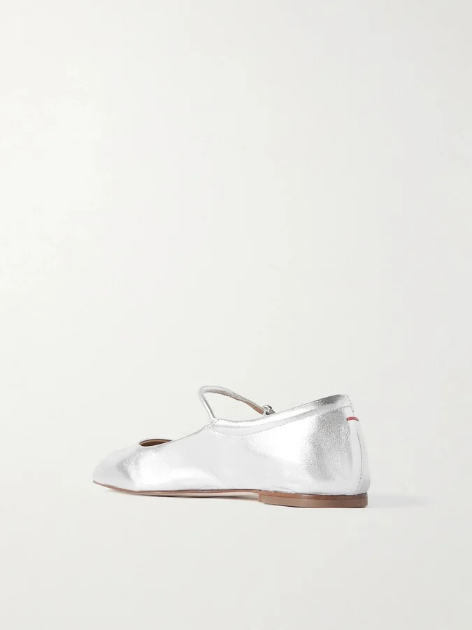 Aeyde - Uma Leather Mary Jane Flats - Silver - Image 3