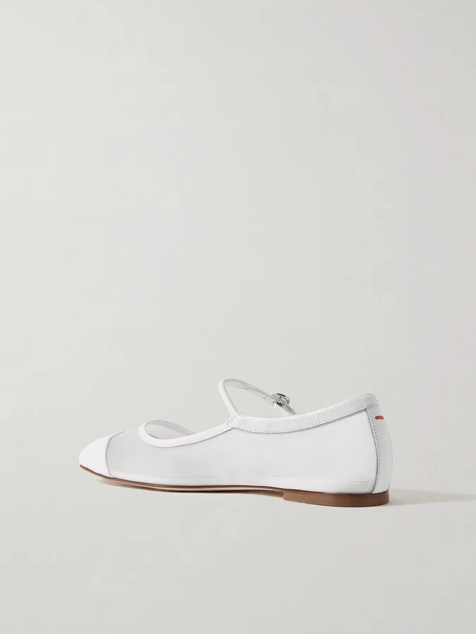 Aeyde - Uma Mesh And Leather Mary Jane Flats - White - Image 3