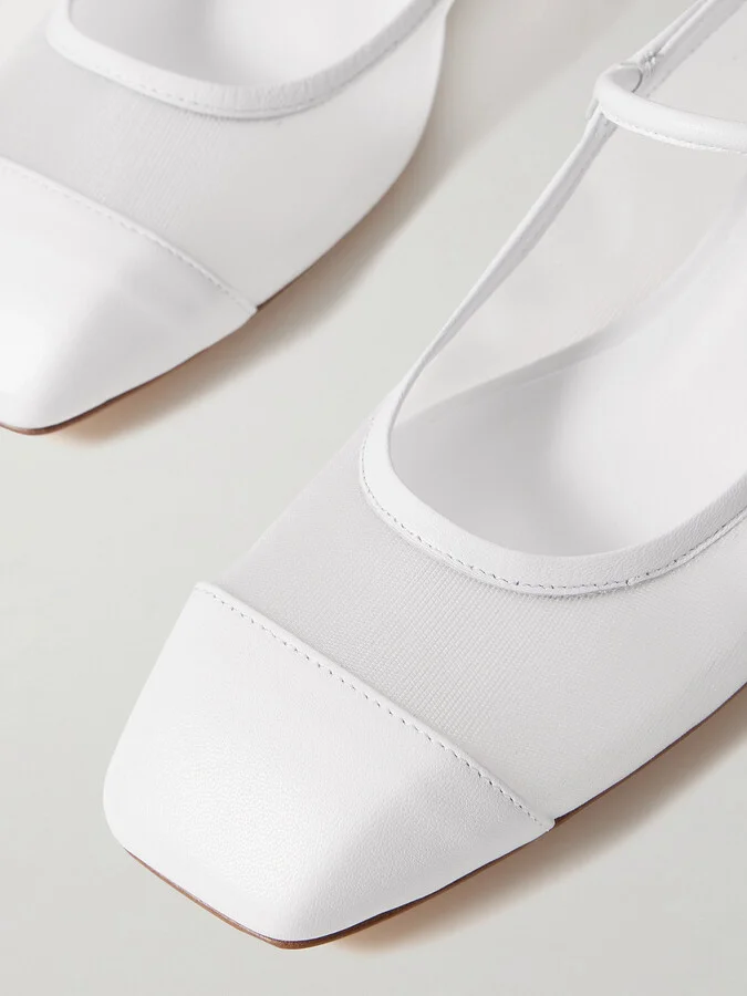 Aeyde - Uma Mesh And Leather Mary Jane Flats - White - Image 4
