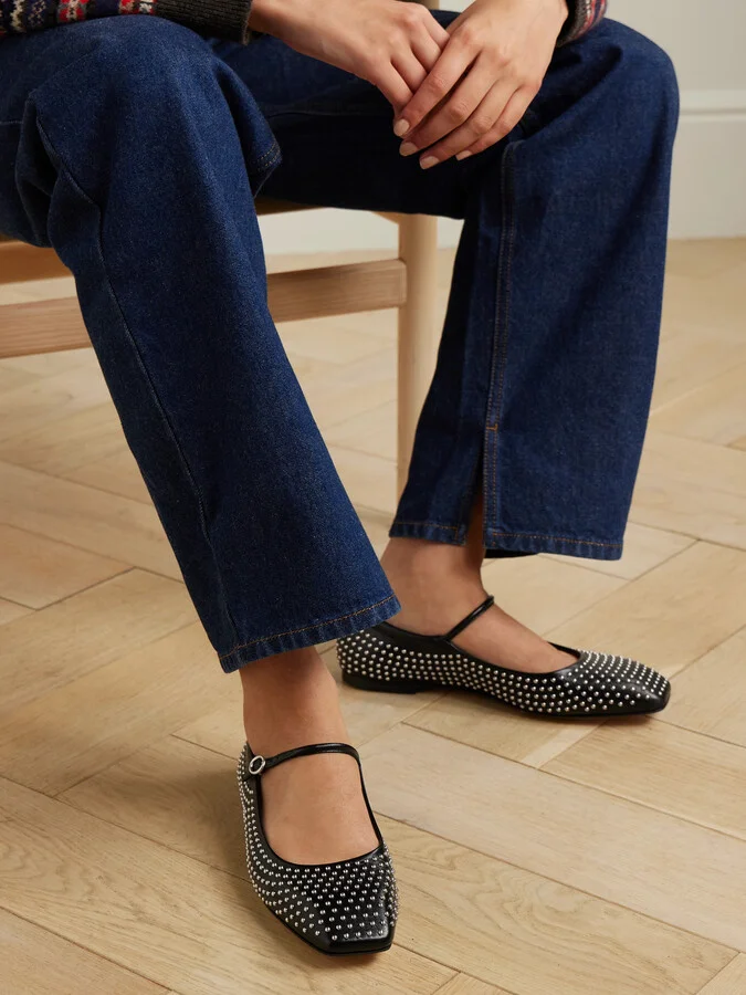 Aeyde - Uma Studded Leather Mary Jane Ballet Flats - Black - Image 2