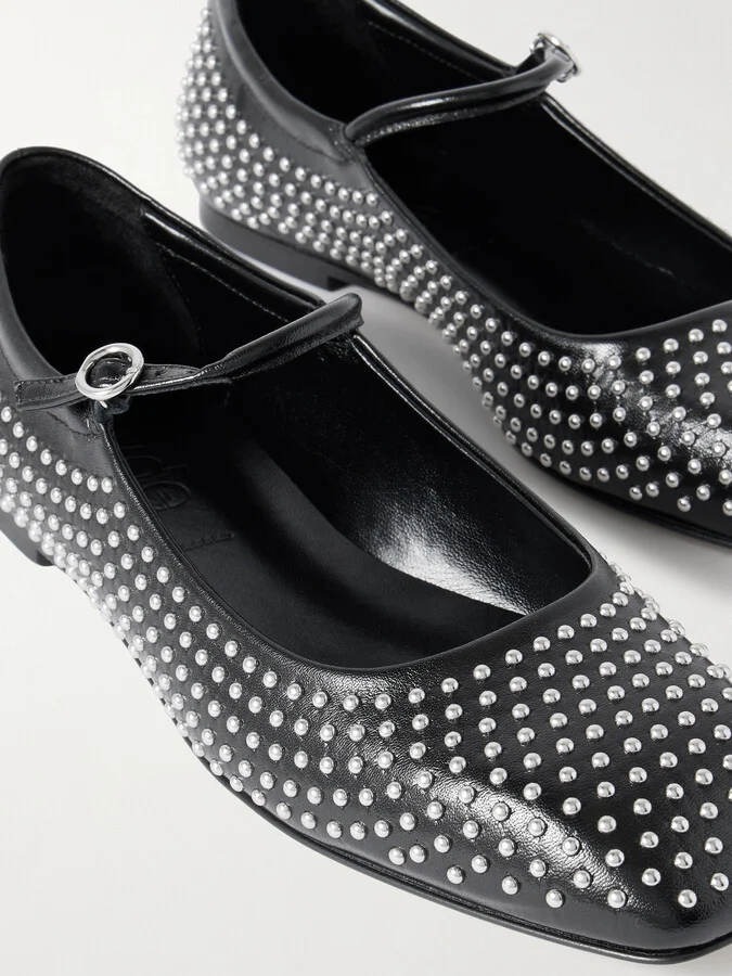 Aeyde - Uma Studded Leather Mary Jane Ballet Flats - Black - Image 4