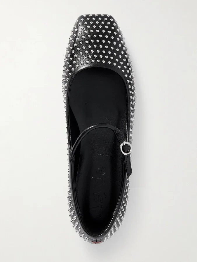 Aeyde - Uma Studded Leather Mary Jane Ballet Flats - Black - Image 5