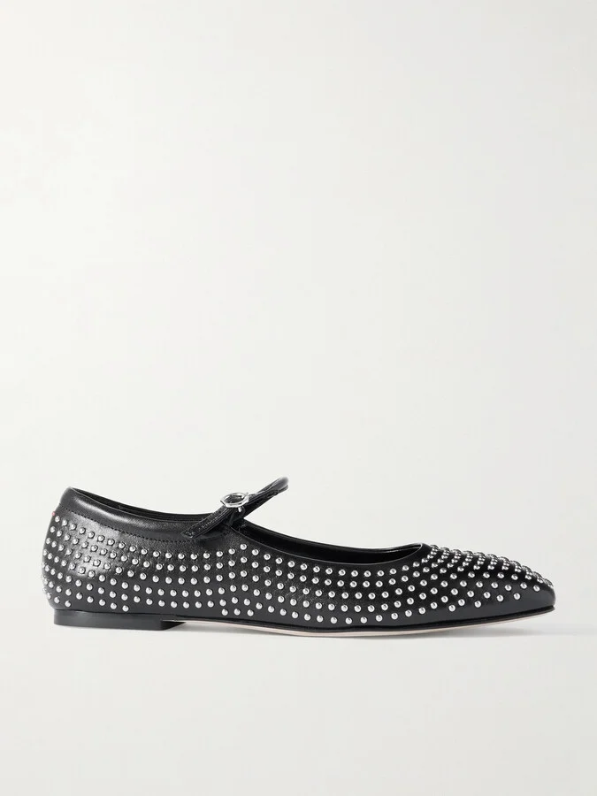 Aeyde - Uma Studded Leather Mary Jane Ballet Flats - Black